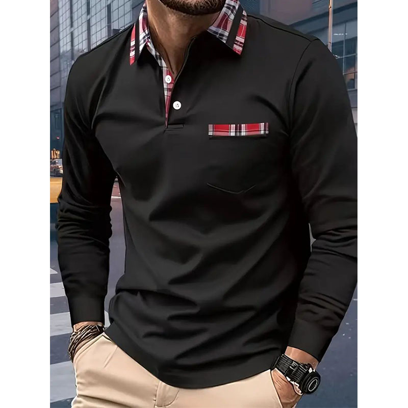 Men's Polo Shirt Zipper Button Lapel Top